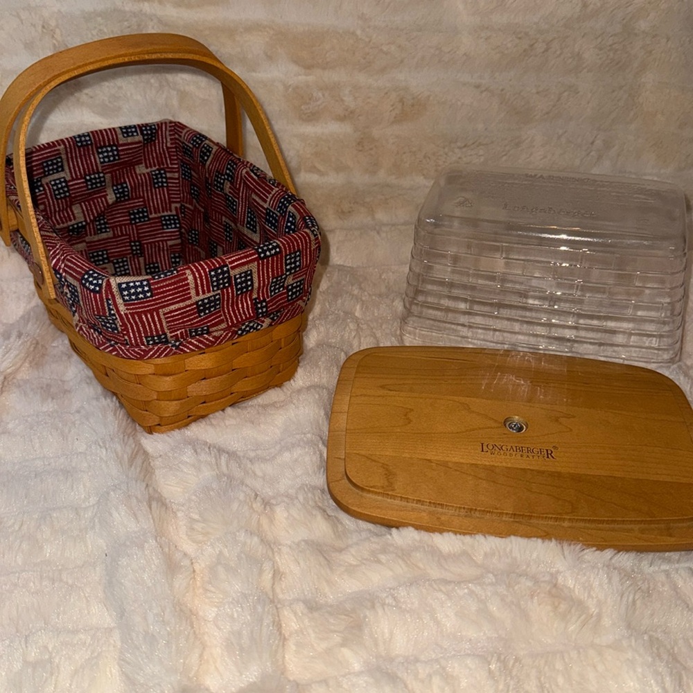 🐈⬛ Longberger Little Market Basket w/lid ,tie-on,clear liner approx 7.5x5x5.25” - Picture 9 of 10